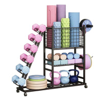 Workout Equipment Storage Rack Wheeled Rolling Gym Organizer Carbon Steel