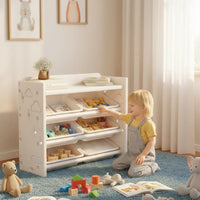 Multi-Functional Kids Toy and Book Storage Unit Multifunctional Kids Bookshelf and Toy Storage Polished Edges Toddler Bookcase with Bins Large Capacity for Toddlers, Infants, Bedroom