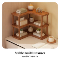 Desktop Storage Rack Rounded Corners Three Tier Bamboo Corner Desk Organizer for Wall