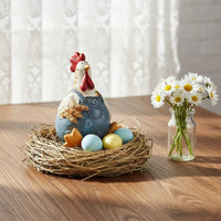 Chicken Figurines Rustic Style Male Chicken and Hen Statues Hand-Painted Look Animal Figurine for Living Room