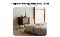 Rattan Door Cabinet Japanese Design Nightstand Small Footprint for Next to Bed