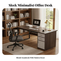 Writing Table with Side Cabinet Modern Design Computer Desk Space-Saving Easy Assembly for Bedroom