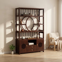 Wooden Cabinet with Shelves Floor-Standing Display Shelf Dark Brown Bookcase with Cabinets for Collectors