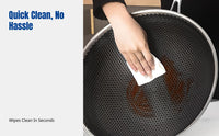 Stainless Steel Wok, 304 Nonstick Frying Pan, Hexagonal Surface, No Coating, Scuff Resistant, Flat Bottom, Chef Kitchen