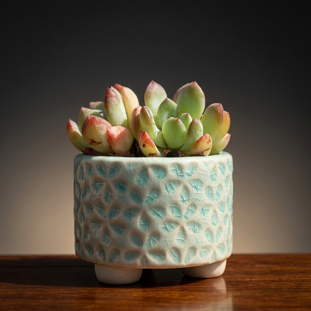 Indoor Plant Pot for Outdoor Plants and Home Office, Small Plant Pot for a Mini Succulent, Semi-Handmade Ceramic Planter with a Footed Base