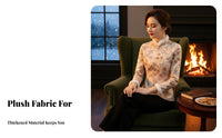 Women's Fleece Lined Ethnic Qipao Top, Modern Urban Short Style