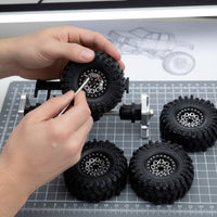 4 Pieces RC Crawler Tire with Beadlock Rim off-Road Beadlock Wheels RC Wheel and Tire Assembly Deep Groove for Hobbyists