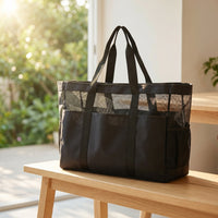 Mesh Tote Bag Large Capacity Mesh Coastal Tote Lightweight for Pool, Gym