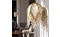 Lampshade Cover with Bead Fringe Linen-Textured for Photo Styling, Tea Rooms