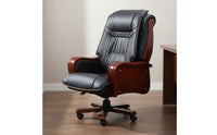 Padded Seat Leather and Wood Office Chair High Back Executive Chair for Executives, Study Room