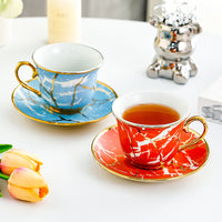 金边裂痕咖啡杯陶瓷杯高档精致杯碟套装咖啡拉花杯子复古水杯家用