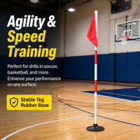Agility Poles for Football Training, Red & White Marker Poles, 2.5cm PVC Pole with Weighted Rubber Base