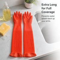 Extra Thick 55cm Waterproof Latex Dishwashing Gloves for Kitchen and Household Cleaning