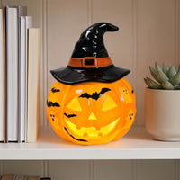 Pumpkin Lamp with Witch Hat Halloween Pumpkin Table Lamp Decorative Jack-O'-Lantern Night Light for Entryway