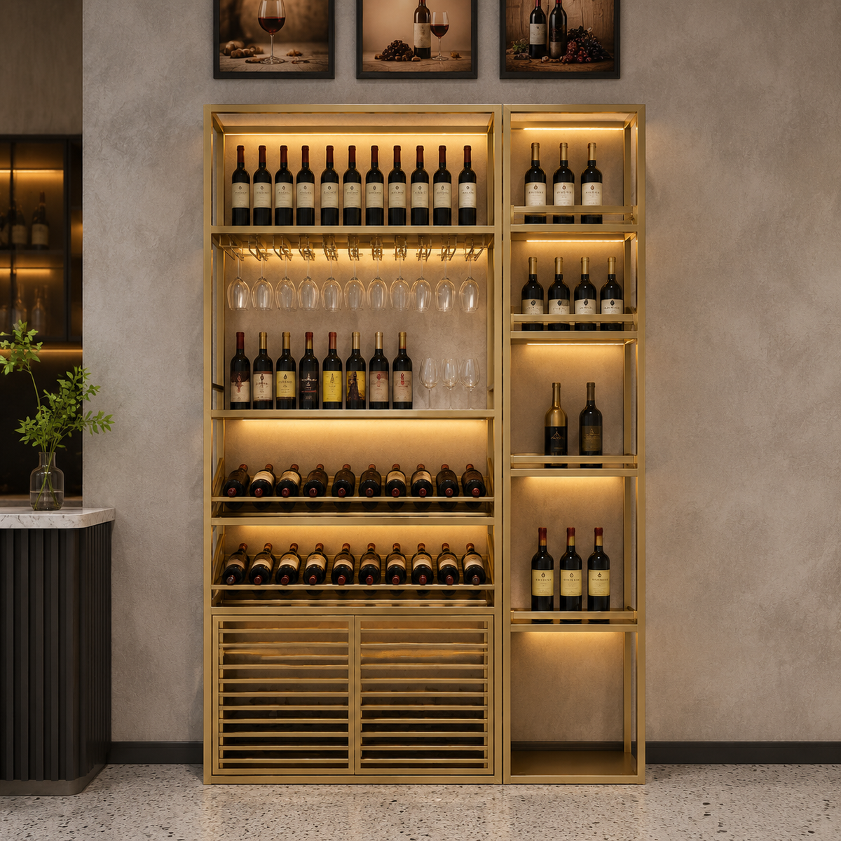 Luxury Metal Wine Rack, Freestanding Wine Bottle Holder, Commercial Storage for Bar, Hotel Display