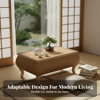 Japanese design Woven Top woven mat Table Serene Aesthetic Floor Desk Space-Saving Home Furniture space-efficient Design for Minimalists, Apartment Dwellers, People in Small Homes, Bay opening, Balcony, Living Room, Bedroom