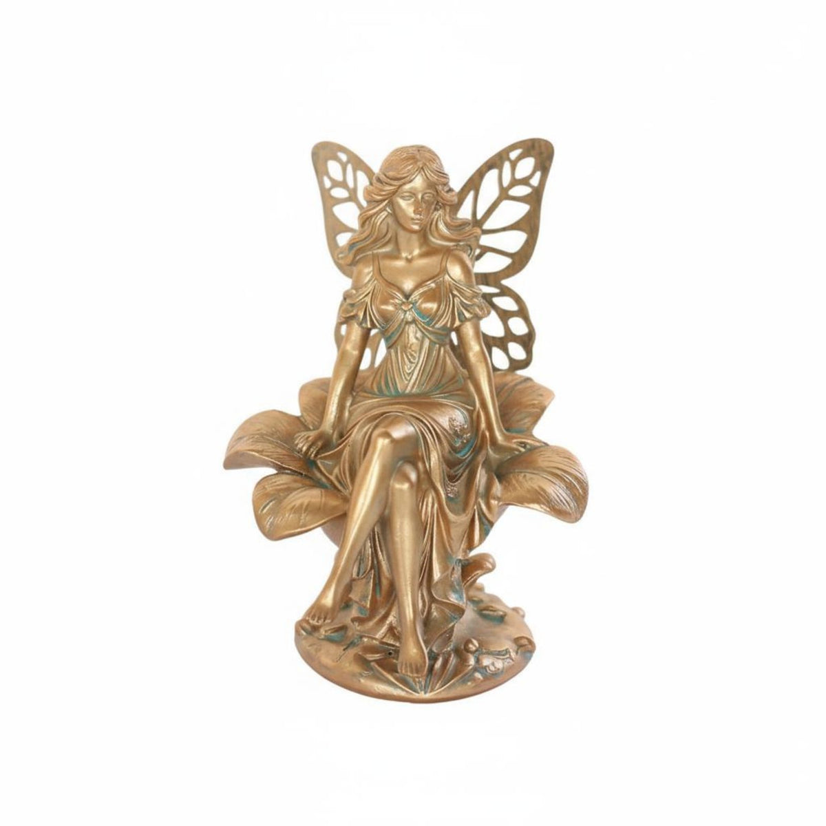 Bronze Finish Fairy Sculpture Resin Material Flower Fairy Statue for Yard
