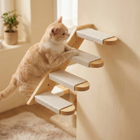 Wall-Mounted Cat Bed Furniture, Solid Wood Climbing Shelf with Enclosed House and Hammock, Wall Mounted Cat Climbing Wall