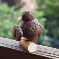 Carved Flightless Bird Statue Artisanal Wooden Flightless Bird Bird Ornament