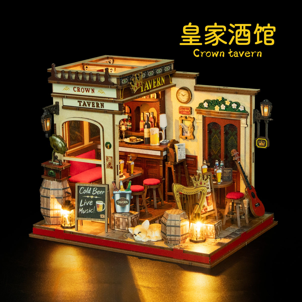 DIY Miniature Building Kit Royal Tavern with Lights for Adults