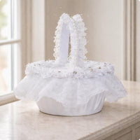 Lace Flower Girl Basket Handmade Ceremonial Decor Decorative for Ceremony