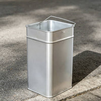 Square Metal Trash Can Insert Side Handle Loop Galvanized Metal Container Rounded Top Edges Household Bin