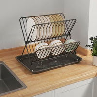 Dish Drying Rack and Drainer Rack, Foldable Carbon Steel X-Shaped Dish Drainer, Space-Saving Kitchen Dish Rack with Drip Tray for Modern Counter