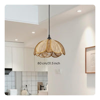 Handwoven Rattan Flower Hanging Light Japanese Design Woven Petal Ceiling Lamp Bohemian Wicker Light Fixture for Bedroom, Cafe