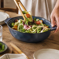 Large Ceramic Serving Bowl with Handles for Soups and Stews, 12-14 Inch