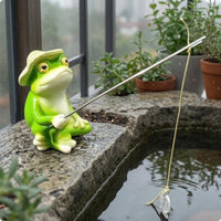 Seated Frog Ornament Fishing Rod Frog Figurine Raised Eyes for Balcony