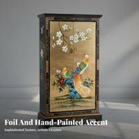 European design Hand-Painted 2-Door Cabinet Gold Foil embellishments Sideboard Multifunctional Home Furniture Ample Storage for Interior Design aficionados, Homeowners, Entryway, Hallway, Living Room, Bedroom