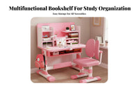 Built-in Bookstand Adjustable Kids Desk and Chair Set Rounded Corners Height Adjustable Student Desk Safe & Long-Lasting Kids Homework Station Large Storage Capacity for Primary Schoolers, Students, Girls, School, Homeschooling, Reading, Bedroom