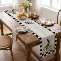 Bunny Happy Easter Table Runner, Spring Kitchen Dining Bunny Easters Table Runners Linen Decoration for Home Party Decor Indoor Outdoor