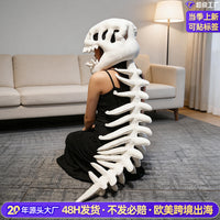 W恐龙骷髅服装毛绒恐龙头带脊椎可穿戴恐龙服装万圣节角色扮演服