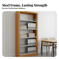 Steel Library Bookshelf Heavy Duty Freestanding Archive Shelving Sturdy Construction Multi-Tier File Shelf for Students, School Administrators, Study