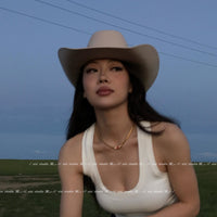 美式复古白色西部牛仔帽草原骑马防晒帽子2025新款高级感骑士帽女