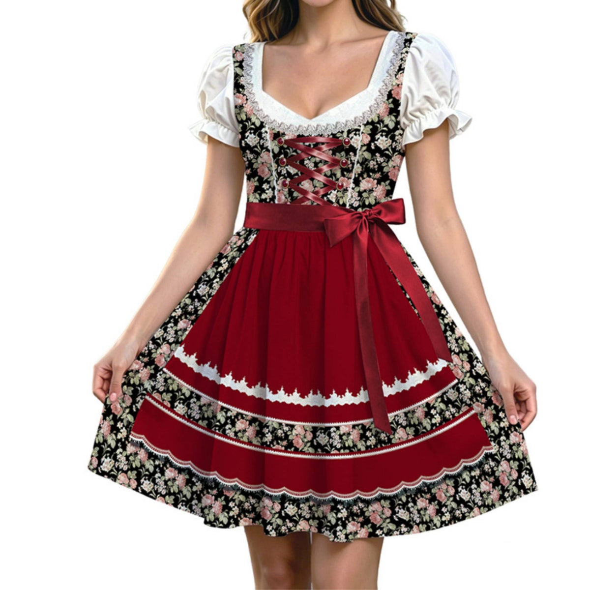 One-Piece Dirndl Dress Printed Single-Piece Dirndl Dress Flattering for Women