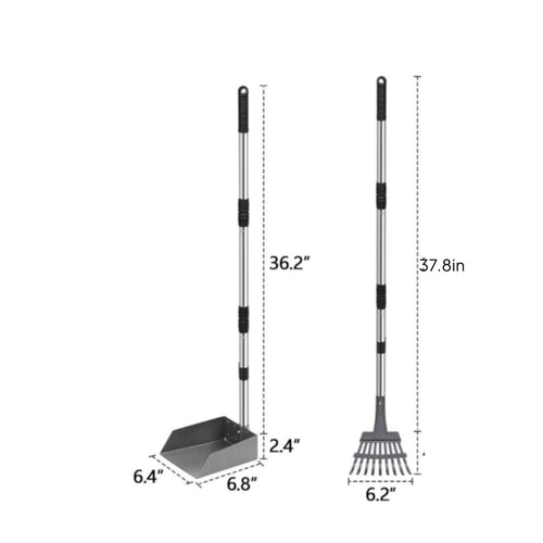 Pooper Scooper Tray and Rake Set Stainless Steel for Outdoor, Grass