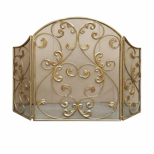 3-Panel Fireplace Guard Ornate Scrollwork Design 3-Panel Folding Screen Freestanding Ember Shield Guard for Householders