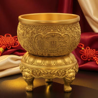 Treasure Basin Brass-Colored Storage Container Embossed Decor for Home Display