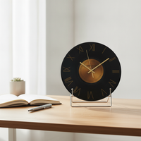 Retro Vinyl Record Desktop Clock with Stand, Italian Minimalist Tempered Glass Table Clock for Living Room Decor