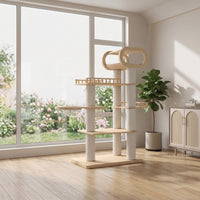 Feline Climber with Viewable Perch Multi-Level Feline Climber with Condo Tall Furniture Cats, Indoor, Living Room, Window