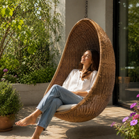 Black Metal Hanging Egg Chair, Bamboo Swing Chair for Kids with Stand, Indoor Outdoor Hammock Chair for Garden Patio, 75x75x195cm