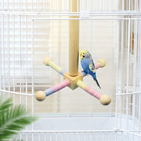 Parrot Toy Bird Stand with Multi-Directional Arms, Wooden Perch Toy and Macaron Toy, Screw Mount Small Medium Bird Entertainment Area
