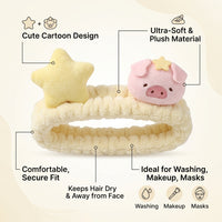 Cute Animal Cartoon Spa Facial Headband for Washing Face, Makeup Hairband for Girls, Terry Cloth Head Band with Plaid Pattern