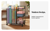 Space Saving Home Gym Storage Rack Mobile Design Exercise Equipment Organizer Sturdy Construction Home Gym Rolling Rack Large Capacity
