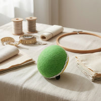 Round Sewing Needle Cushion Yellow Underside Lace-Trimmed Needle Cushion Strap