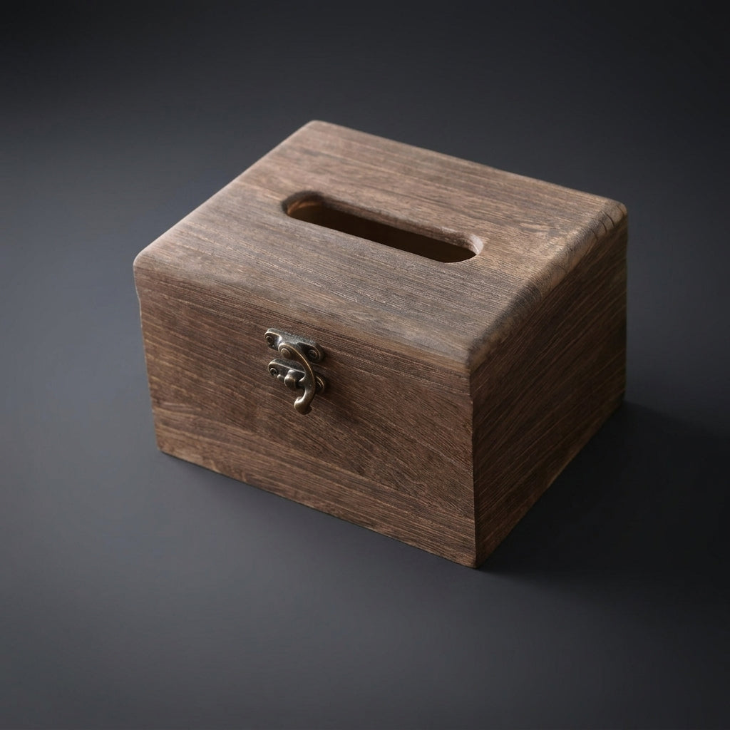 Tissue Box and Napkin Holder for Home Office or Living Room, Square Wooden Facial Tissue Holder with Flip Lid