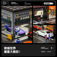 1:64斜坡带灯停车场地下车库微缩场景模型拼装车位摆件适用多美卡