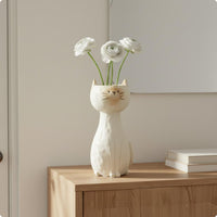 Feline-Shaped Flower Vase Cream Finish Feline Shaped Vase Artistic for Entryway